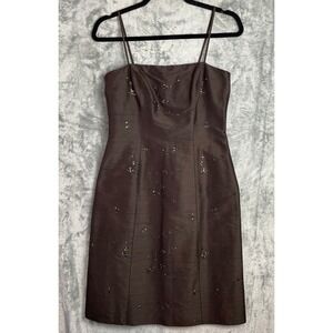 ANN TAYLOR PETITES Dress 2P Brown Silk Sequin Forest Fairy Grunge Goblincore Y2K